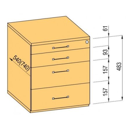 K-BBP Konténer 540mm típus 1/változat 2 (fiók fém, részleges kihúzású sín, behúzással, csillapítással))