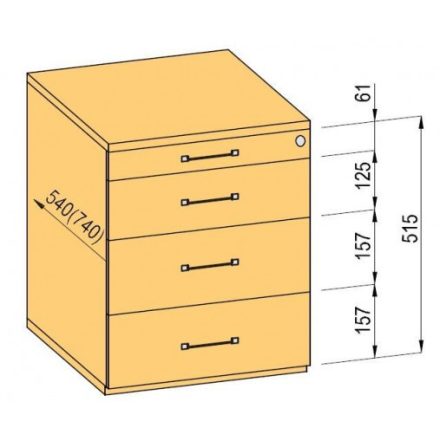 K-BBP Konténer 540mm típus 2/változat 4 (fiók fém, teljes kihúzású sín, behúzással, csillapítással))