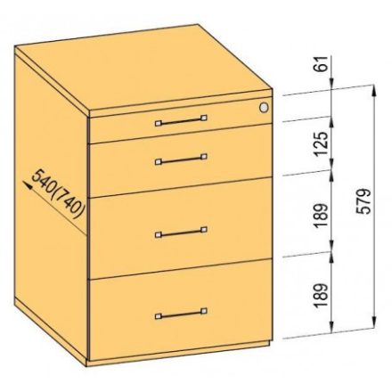 K-BBP Konténer 540mm típus 4/változat 6 (fiók műanyag, részleges kihúzású sín, behúzással, csillapítással)