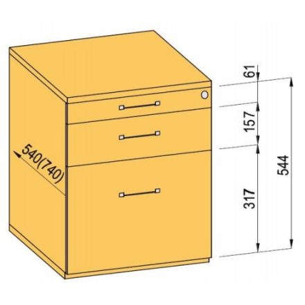 K-BBP Konténer 540mm típus 5/változat 6 (fiók műanyag, részleges kihúzású sín, behúzással, csillapítással)