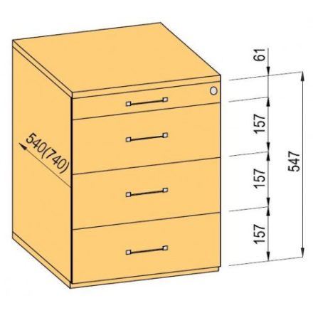 K-BBP Konténer 740mm típus 3/változat 5 (fiók műanyag, részleges kihúzású sín, behúzással)