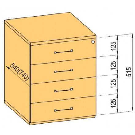 K-BBP Konténer 740mm típus 7/változat 1 (fiók fém, részleges kihúzású sín, behúzással)