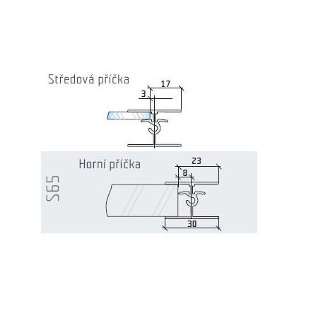 S-S65 felső és középső profil 4/18mm 4m ezüst