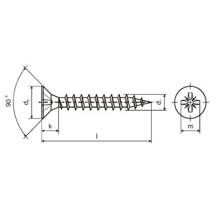 PZ Csavar  5x120/70 süllyesztett fej részleges csavarmenet cink fehér PZ2