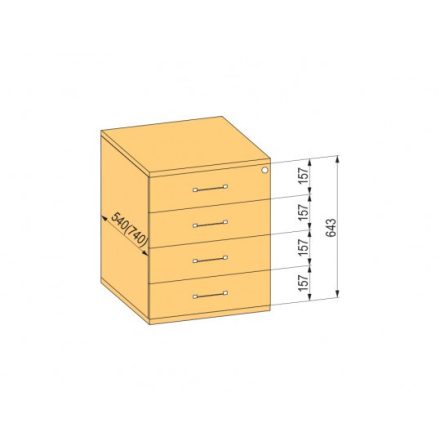 K-BBP Konténer 540mm típus 8/változat 1 (fiók fém, részleges kihúzású sín, behúzással)