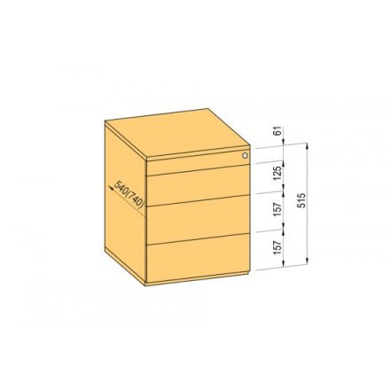 K-BBP konténer TipAer komp.540mm típ.2/vál. 9 (fémfiók, részleges kihúzású, fogantyú nélküli nyitásra)