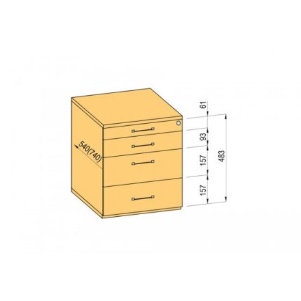 K-BBP Konténer 540/292mm típus 1/változat 4 (fiók fém, teljes kihúzású sín, behúzással, csillapítással)