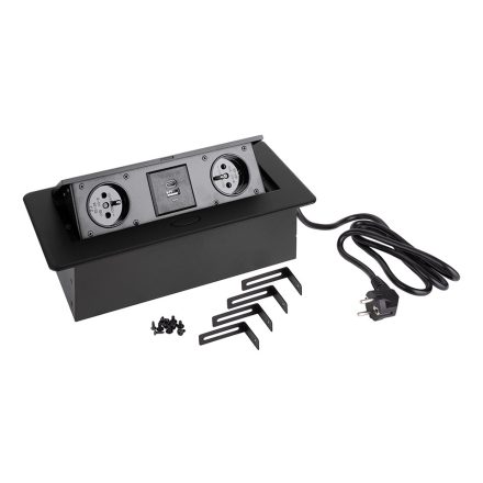 StrongPower Elektromos aljzat 2x 230V, 2x USB A/C, fekete, FR