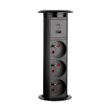 StrongPower elektromos konnektor, 3x 230V, USB A+C,vezetéknélüli töltő,fekete,FR