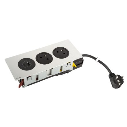 K- LEGRAND Disq'In 2x 230V + 1x USB A/C, černá/nerez