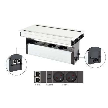 VersaFlap dual 2.0, 2x 230V, 2x RJ45, 1x USB A/C, fehér matt